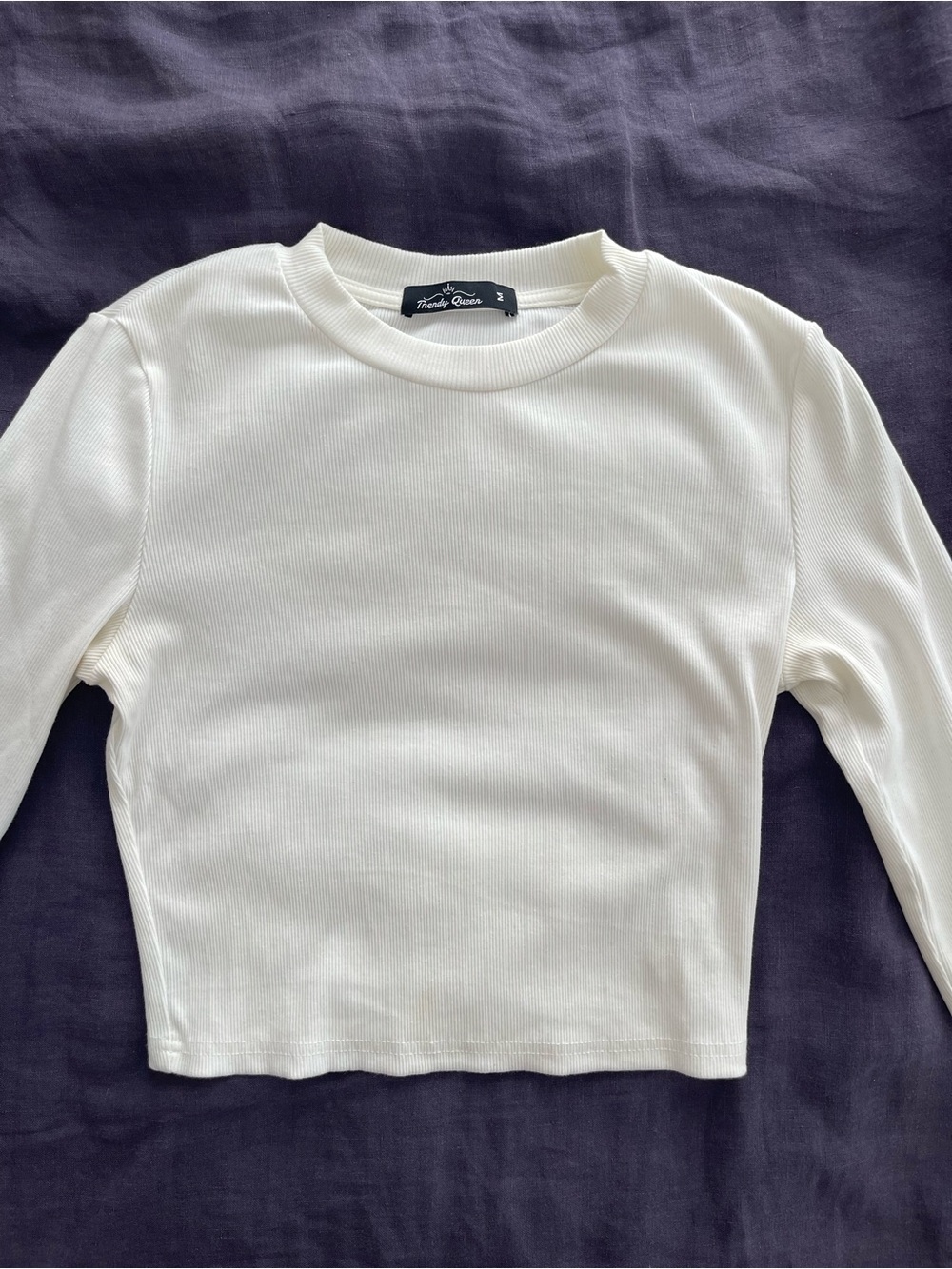 White Cropped Ribbed Long-Sleeve Top